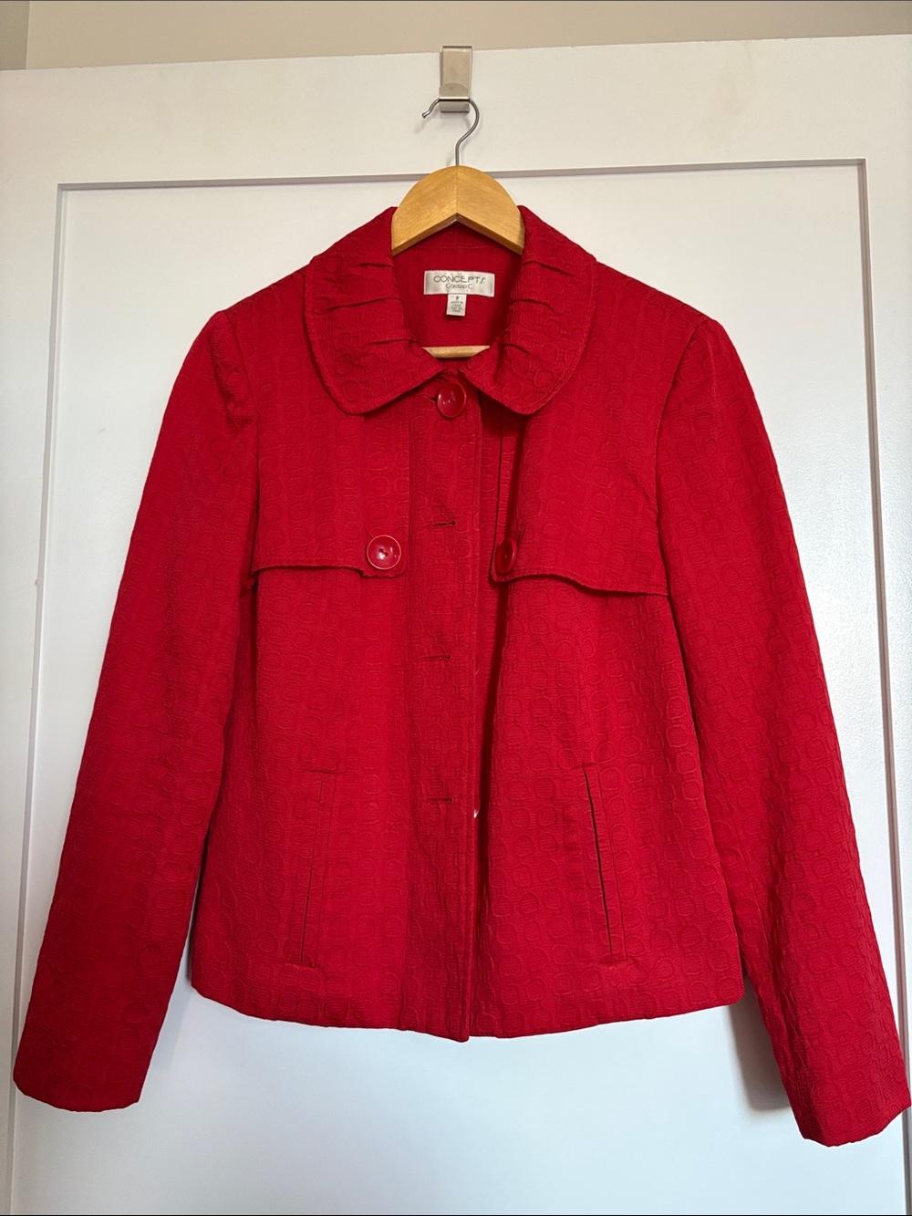 CONCEPTS Women's Red Textured Peacoat Jacket Size 8  Collared Button-Front